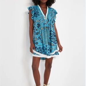 Poupette St. Barth Teal and Navy Floral Dress